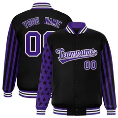 Black Purple American Flag Varsity Raglan Letterman Jacket