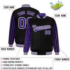 Black Purple American Flag Varsity Raglan Letterman Jacket 2