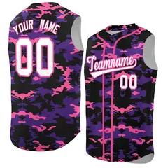 Black Purple and Pink Camo Sleeveless Baseball Jersey 1