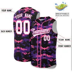 Black Purple and Pink Camo Sleeveless Baseball Jersey 2