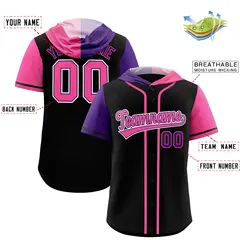 Black Purple and Pink Split Raglan Baseball Hoodie Jersey 2