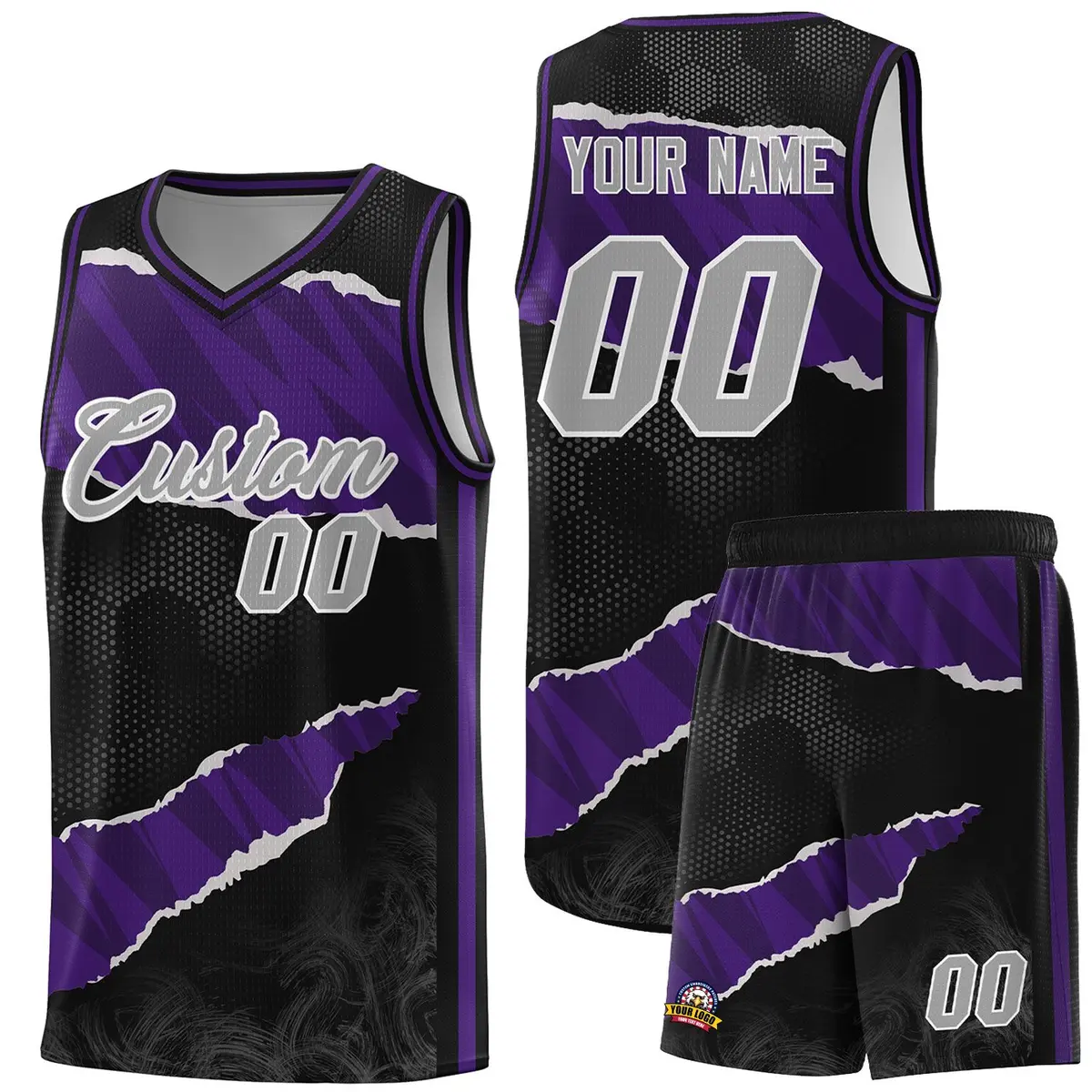 Black Purple-Black Tear Graffiti Basketball Jersey