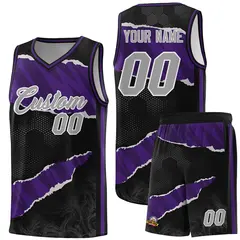 Black Purple-Black Tear Graffiti Basketball Jersey