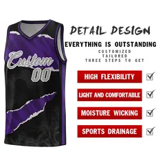 Black Purple-Black Tear Graffiti Basketball Jersey 2