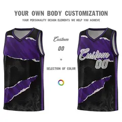 Black Purple-Black Tear Graffiti Basketball Jersey 3