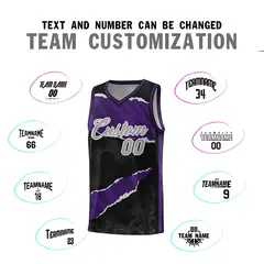 Black Purple-Black Tear Graffiti Basketball Jersey 4