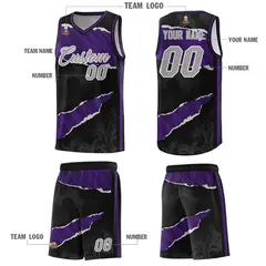 Black Purple-Black Tear Graffiti Basketball Jersey 5