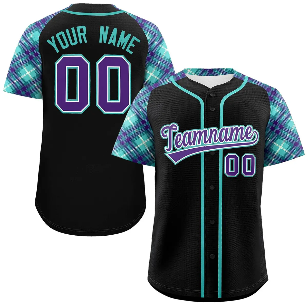 Black Purple Bright Green Raglan Baseball Jersey