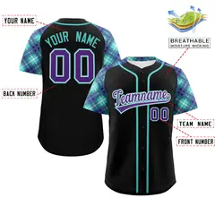 Black Purple Bright Green Raglan Baseball Jersey 2