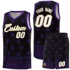 Black Purple Cashew Pattern Sports Basketball Jersey