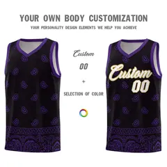 Black Purple Cashew Pattern Sports Basketball Jersey 3