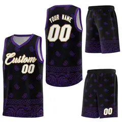 Black Purple Cashew Pattern Sports Basketball Jersey 6