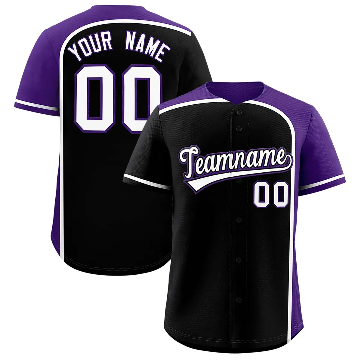 Black Purple Color Block Authentic Baseball Jersey