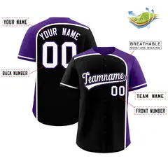 Black Purple Color Block Authentic Baseball Jersey 2