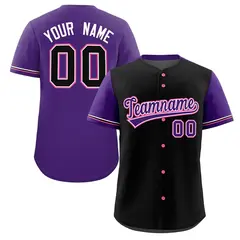 Black Purple Color Block Raglan Sleeves Baseball Jersey 1