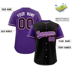 Black Purple Color Block Raglan Sleeves Baseball Jersey 2