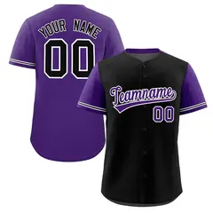 Black Purple Color Block Raglan Sleeves Baseball Jersey 1