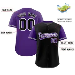 Black Purple Color Block Raglan Sleeves Baseball Jersey 2