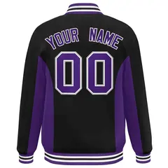 Black Purple Color Block Varsity Letterman Baseball Jacket 4