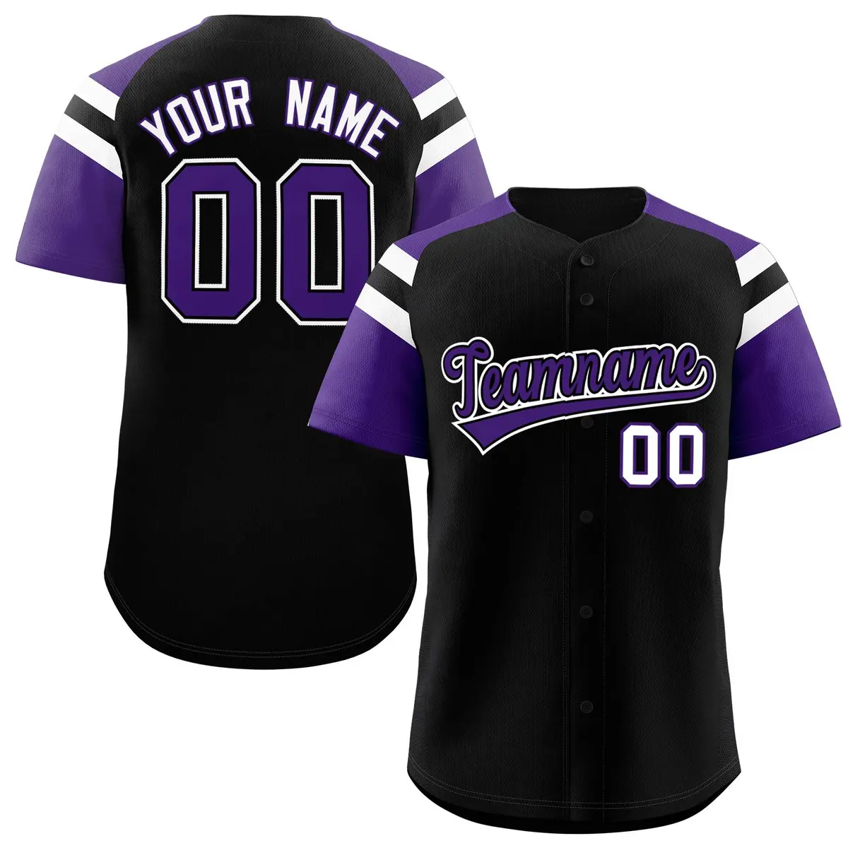 Black Purple Contrast Raglan Baseball Jersey