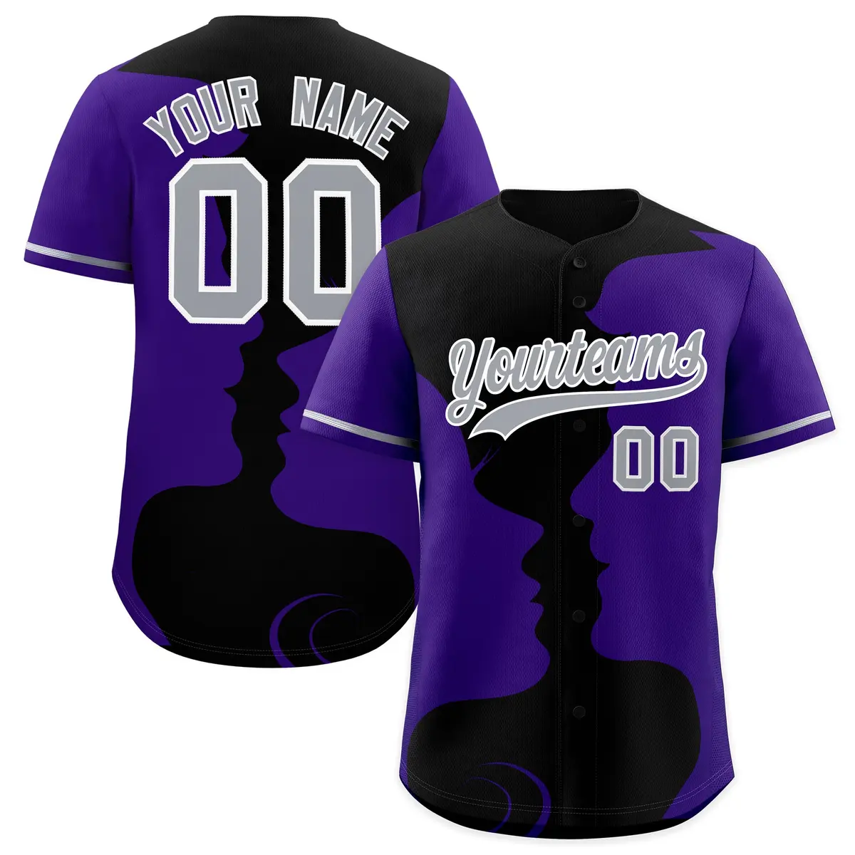 Black Purple Couple Silhouettes Valentine's Day Baseball Jersey
