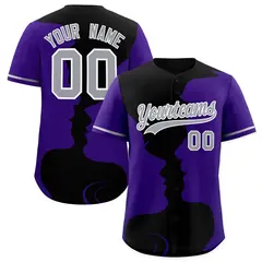 Black Purple Couple Silhouettes Valentine's Day Baseball Jersey 1