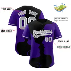 Black Purple Couple Silhouettes Valentine's Day Baseball Jersey 3