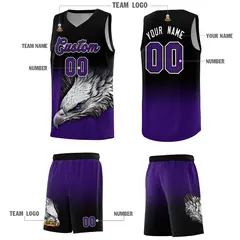 Black Purple Eagle Graffiti Pattern Basketball Jersey 3