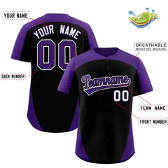 Black Purple Edge Color Block Baseball Jersey 2