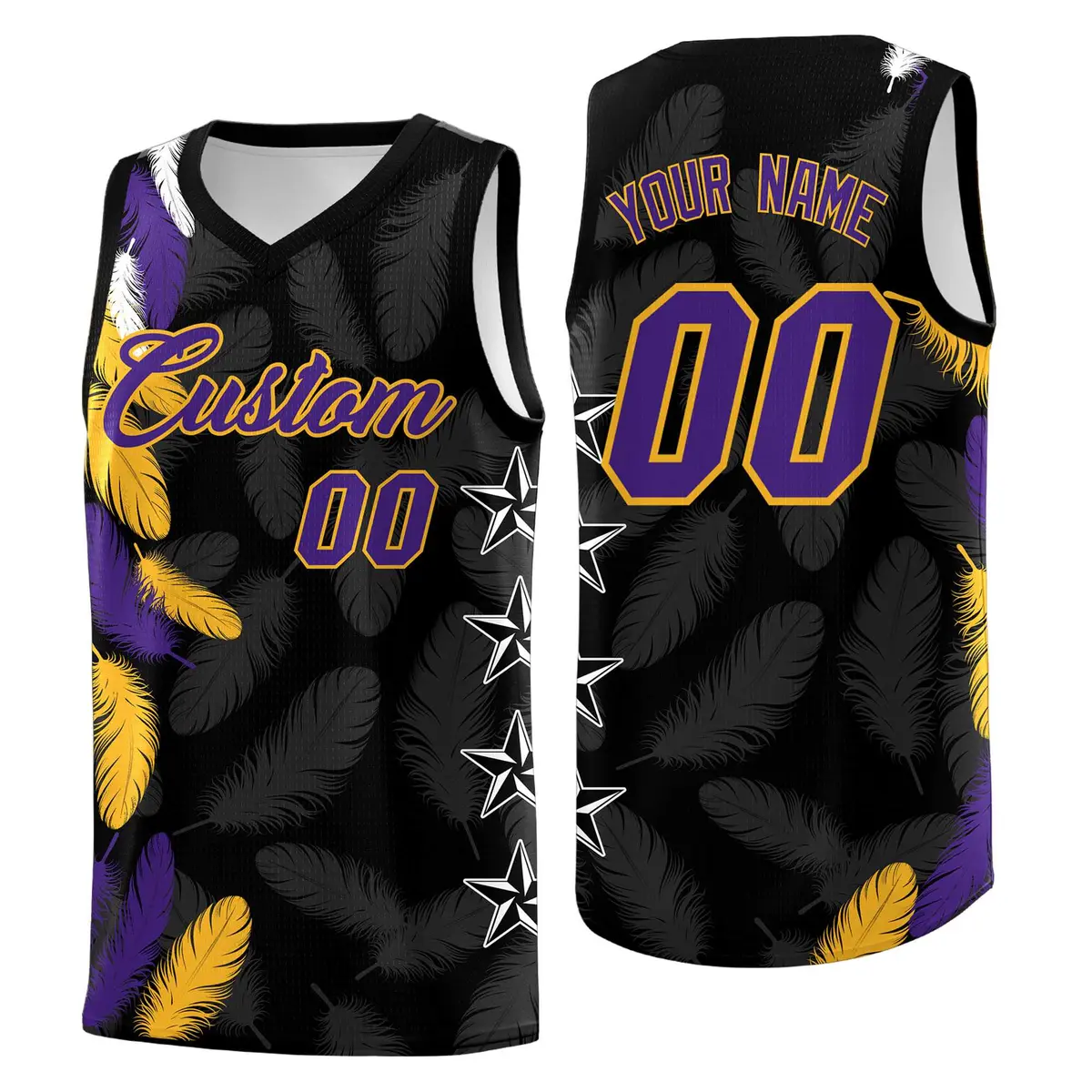 Black Purple Feather Series Graffiti Pattern Basketball Jersey