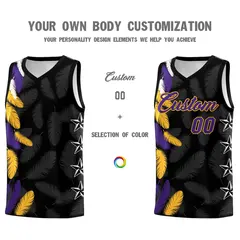 Black Purple Feather Series Graffiti Pattern Basketball Jersey 3