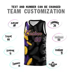 Black Purple Feather Series Graffiti Pattern Basketball Jersey 4