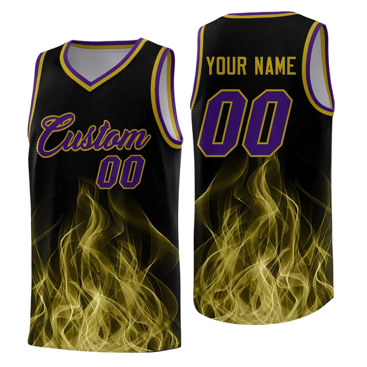 Black Purple Flame Graffiti Pattern Basketball Jersey