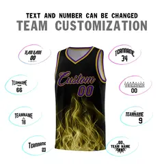 Black Purple Flame Graffiti Pattern Basketball Jersey 4