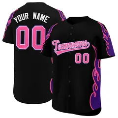 Black Purple Flame Outline Baseball Jersey 1
