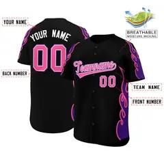 Black Purple Flame Outline Baseball Jersey 2