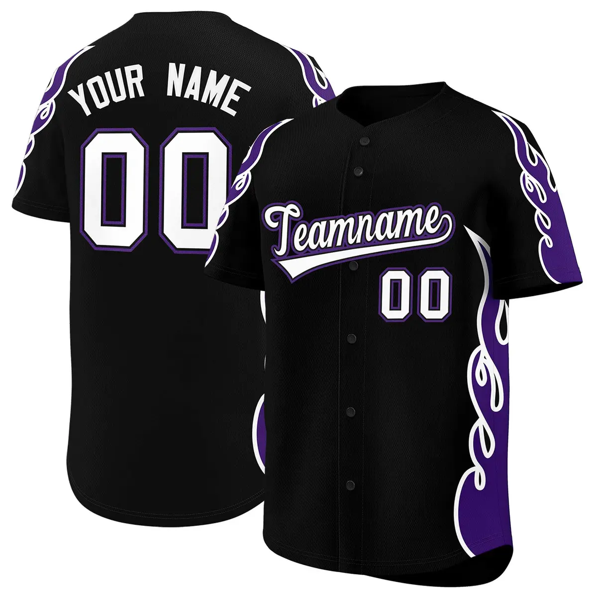 Black Purple Flame Outline Baseball Jersey