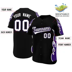 Black Purple Flame Outline Baseball Jersey 2
