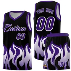 Black Purple Flame Pattern Hem Basketball Jersey