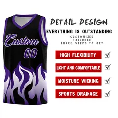 Black Purple Flame Pattern Hem Basketball Jersey 2