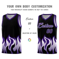 Black Purple Flame Pattern Hem Basketball Jersey 3