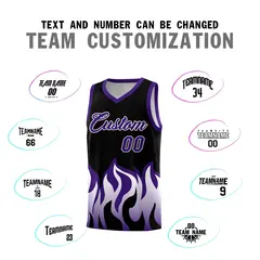 Black Purple Flame Pattern Hem Basketball Jersey 4