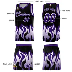 Black Purple Flame Pattern Hem Basketball Jersey 5