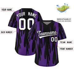 Black Purple Flame Pattern Pullover Baseball Jersey 2