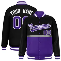 Black Purple Full-Snap Color Block Varsity Letterman Jacket 1