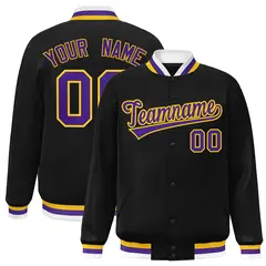 Black Purple-Gold Classic Varsity Full-Snap Letterman Jacket 1