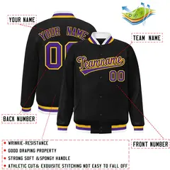 Black Purple-Gold Classic Varsity Full-Snap Letterman Jacket 2
