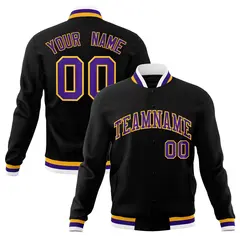 Black Purple-Gold Classic Varsity Full-Snap Letterman Jacket 1