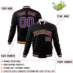 Black Purple-Gold Classic Varsity Full-Snap Letterman Jacket 4