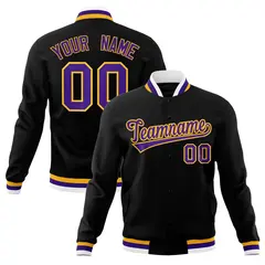 Black Purple-Gold Classic Varsity Full-Snap Letterman Jacket 1